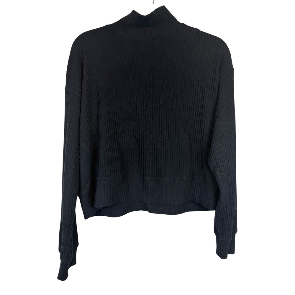 Velvet by Graham & Spencer Black Ribbed Mock Neck Long Sleeve Top Size M
